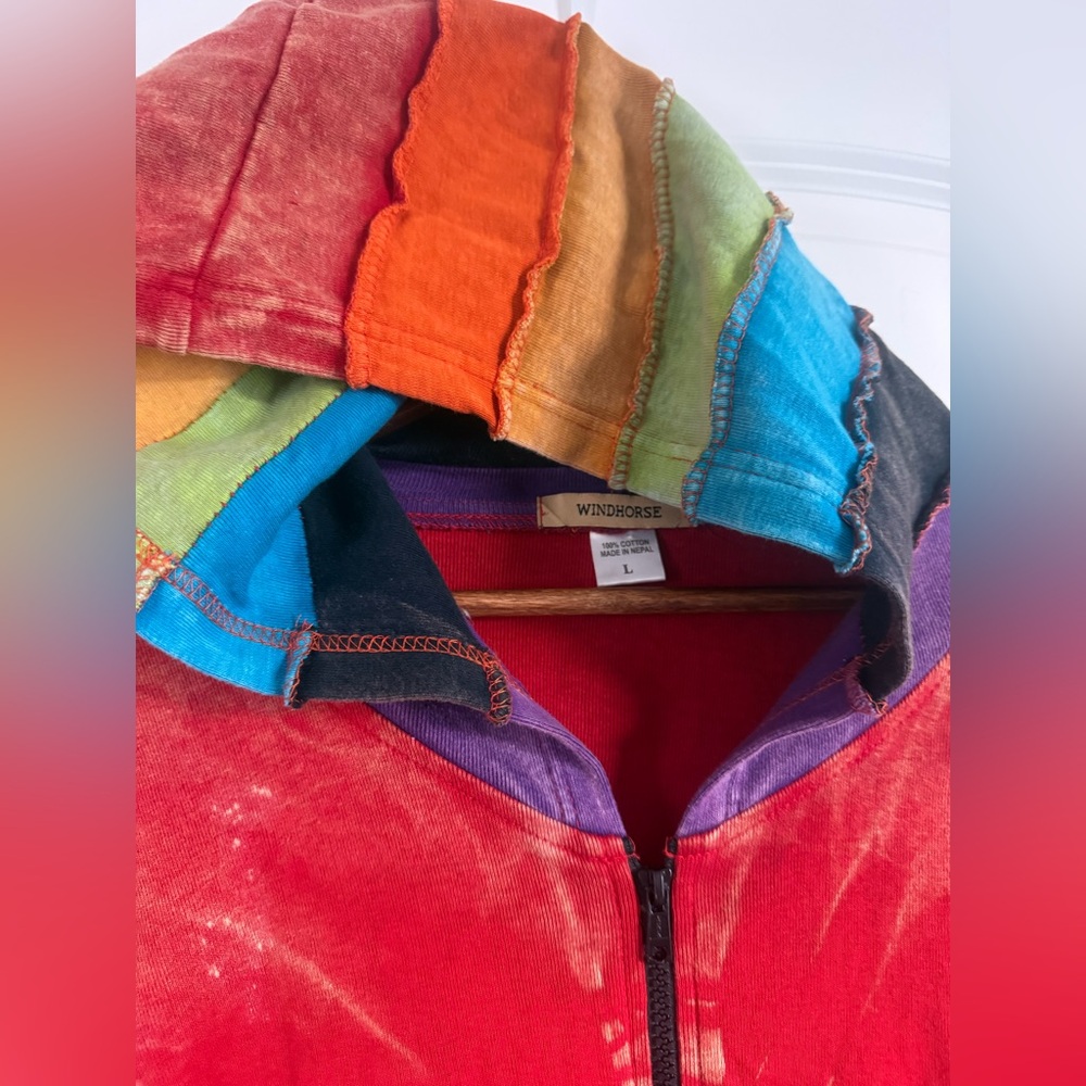 Windhorse Colorful Rainbow Patchwork Ruffle Sleev… - image 4